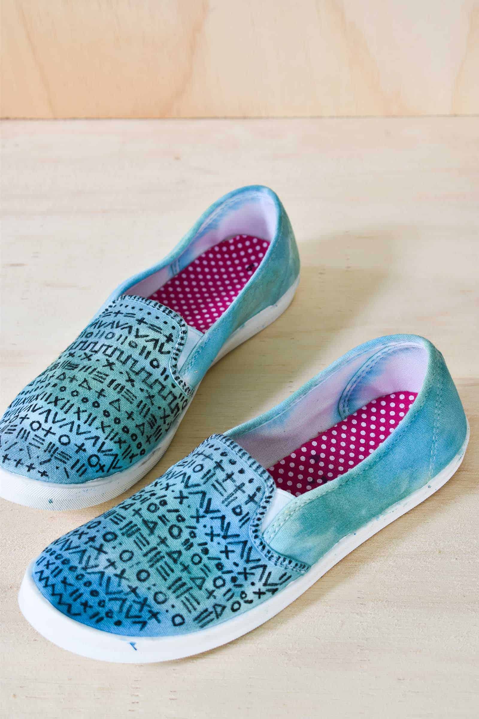 tie dye shoes with pattern on top