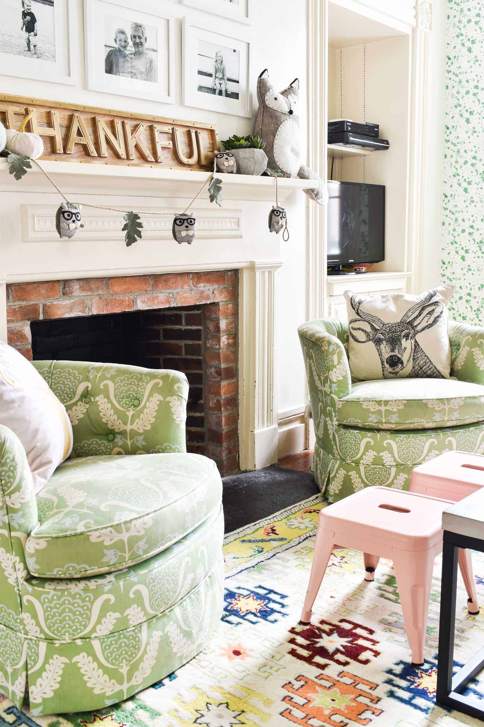 pink stools in playroom