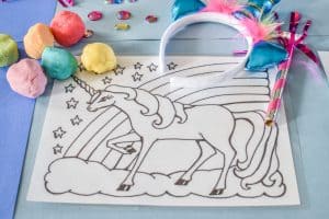 rainbow playdough and unicorn play dough mat