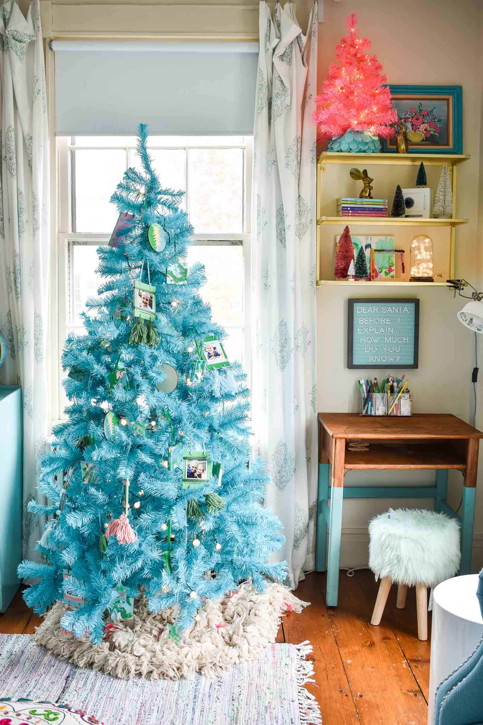 blue and pink christmas trees