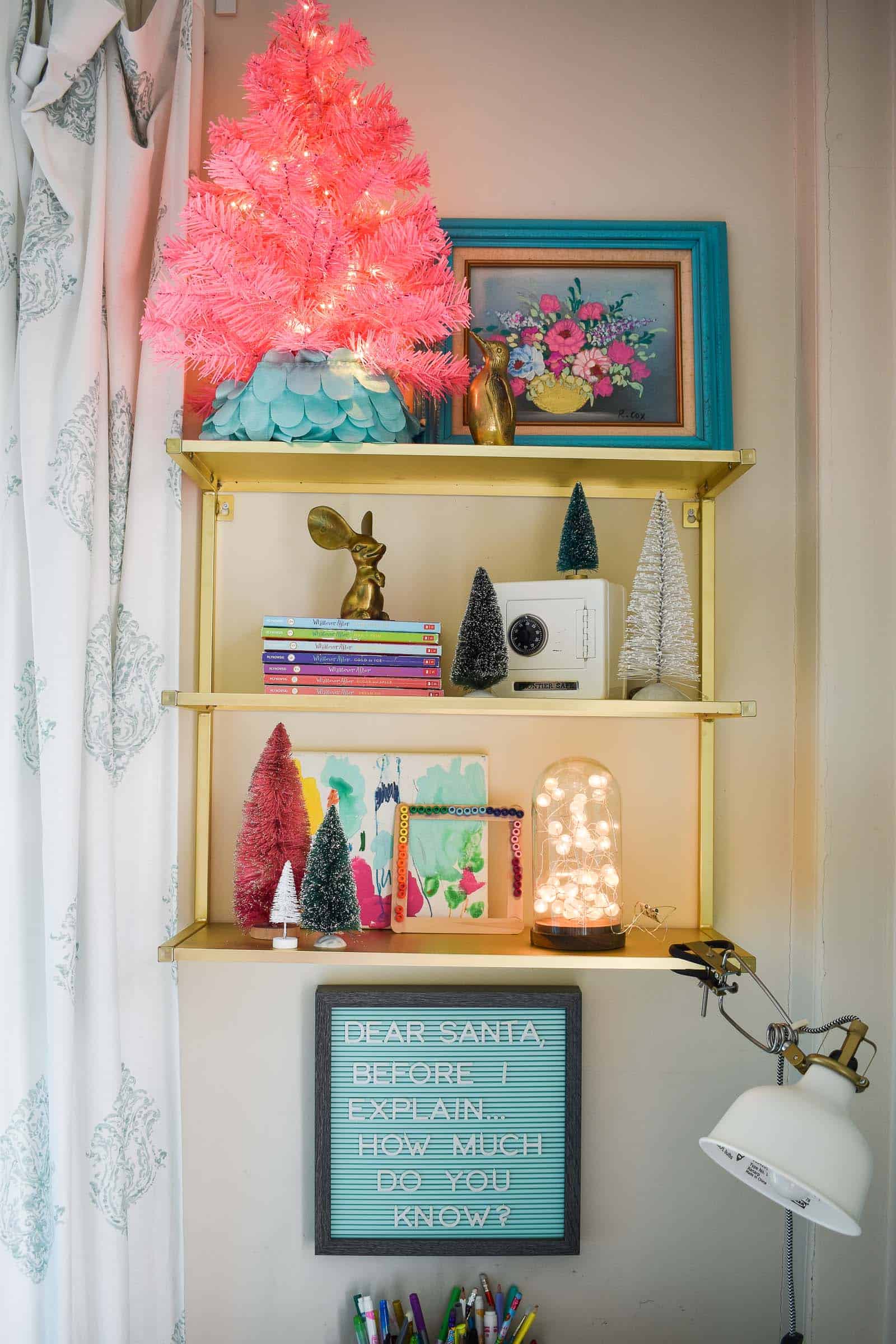 detail of christmas shelves in kids rooms