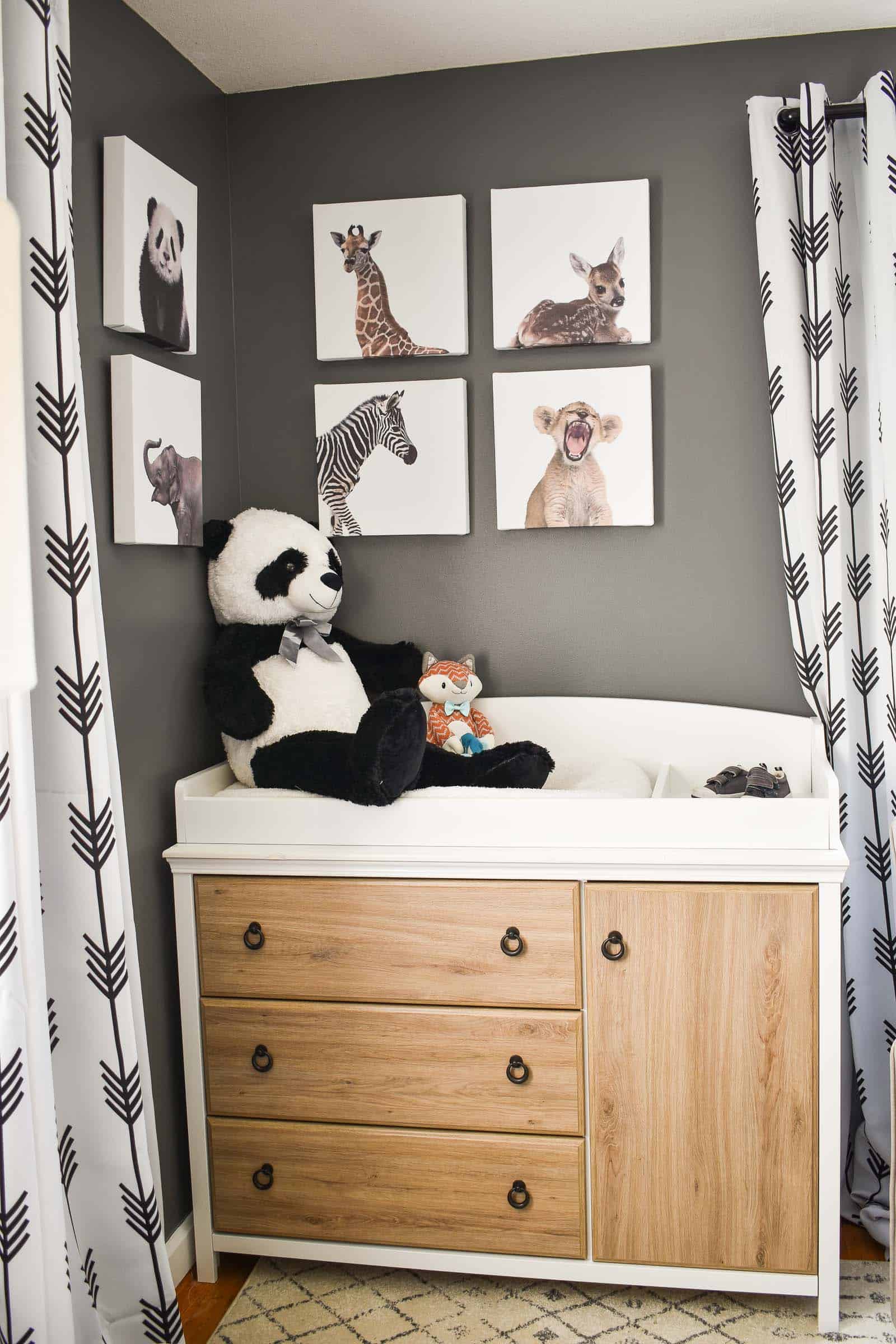 changing table with wood grain finish