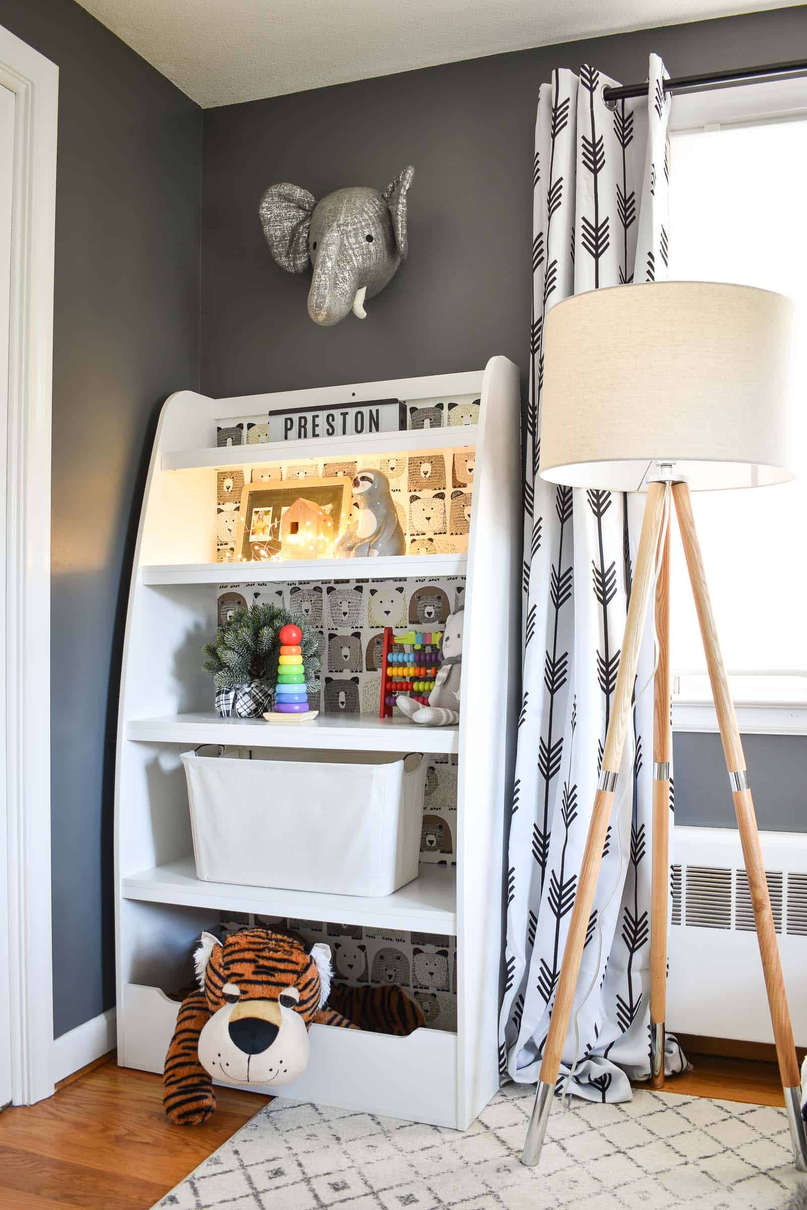 bookshelf in kids nursery