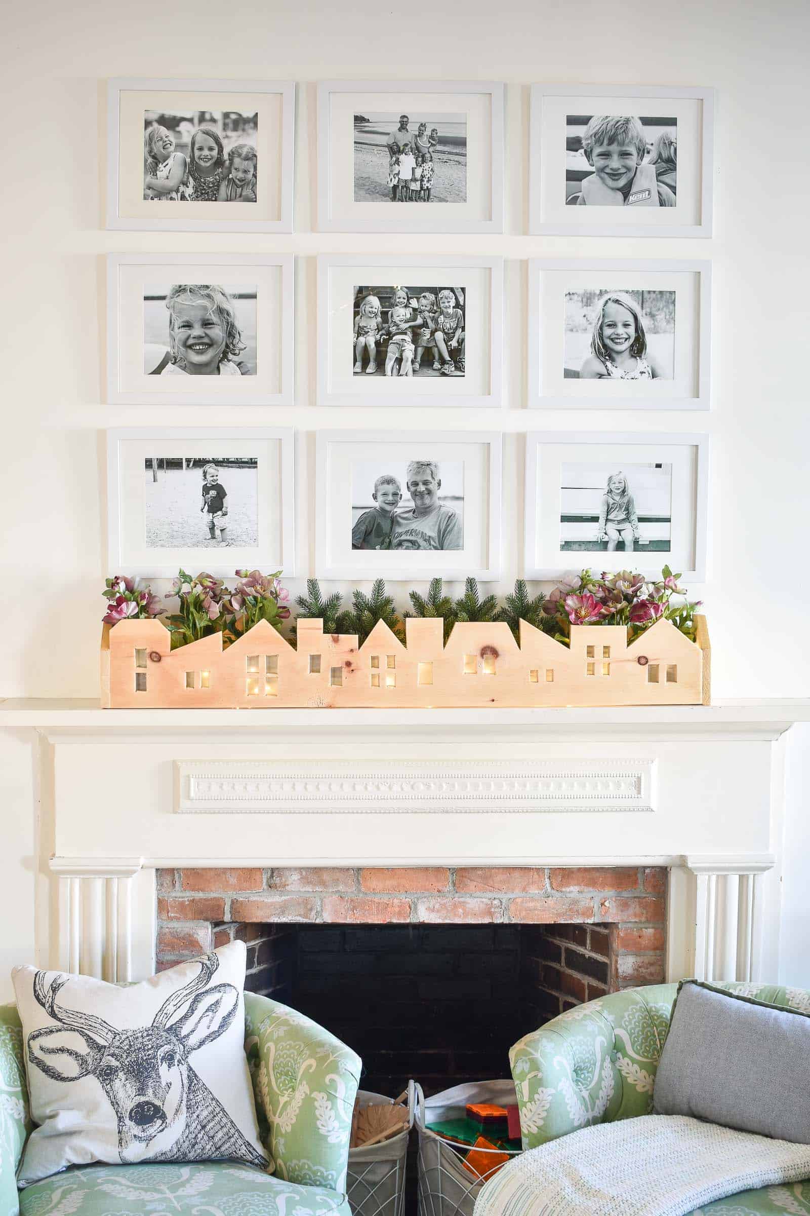 flowers in wooden skyline centerpiece