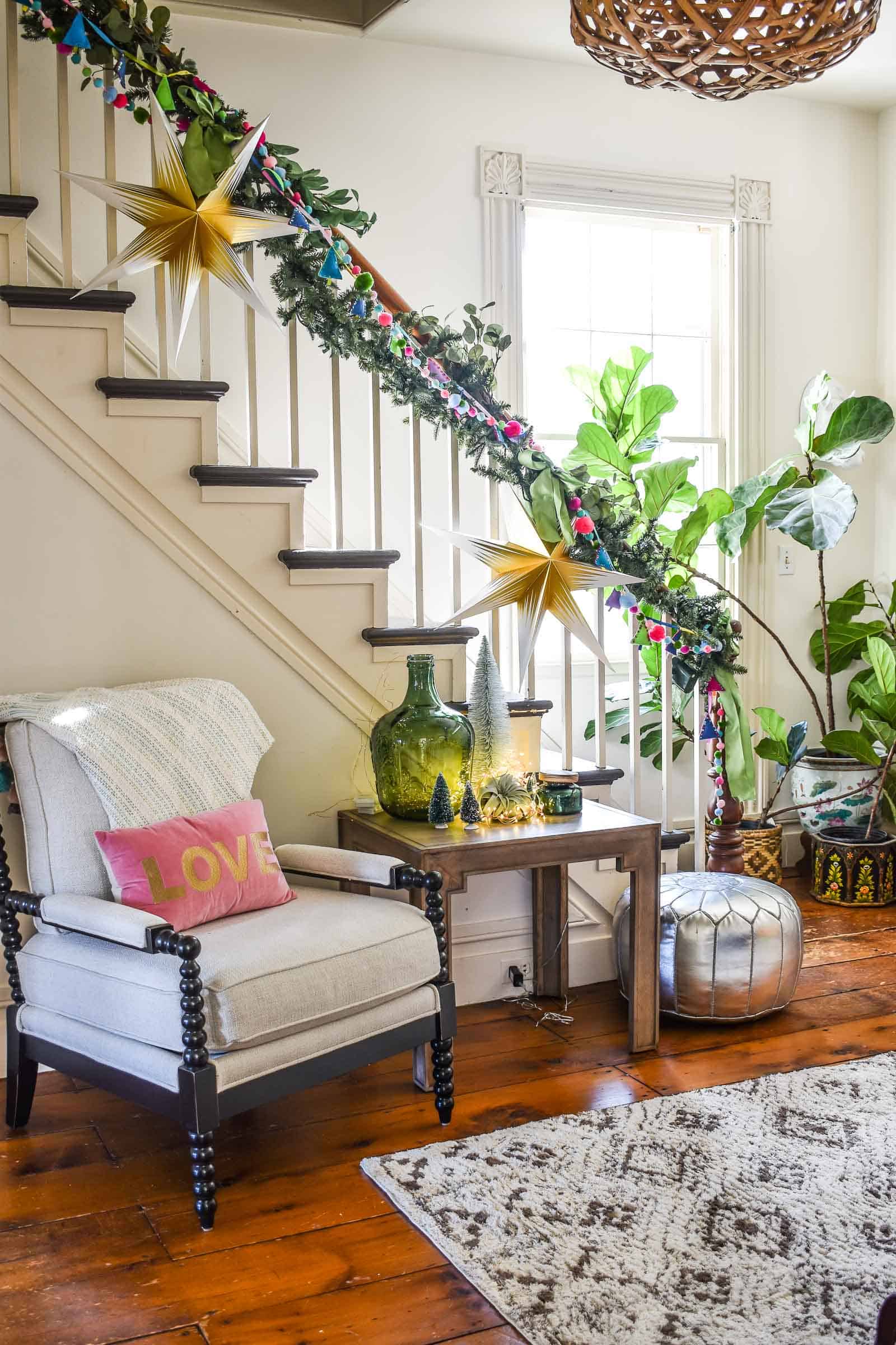 staircase with colorful greenery