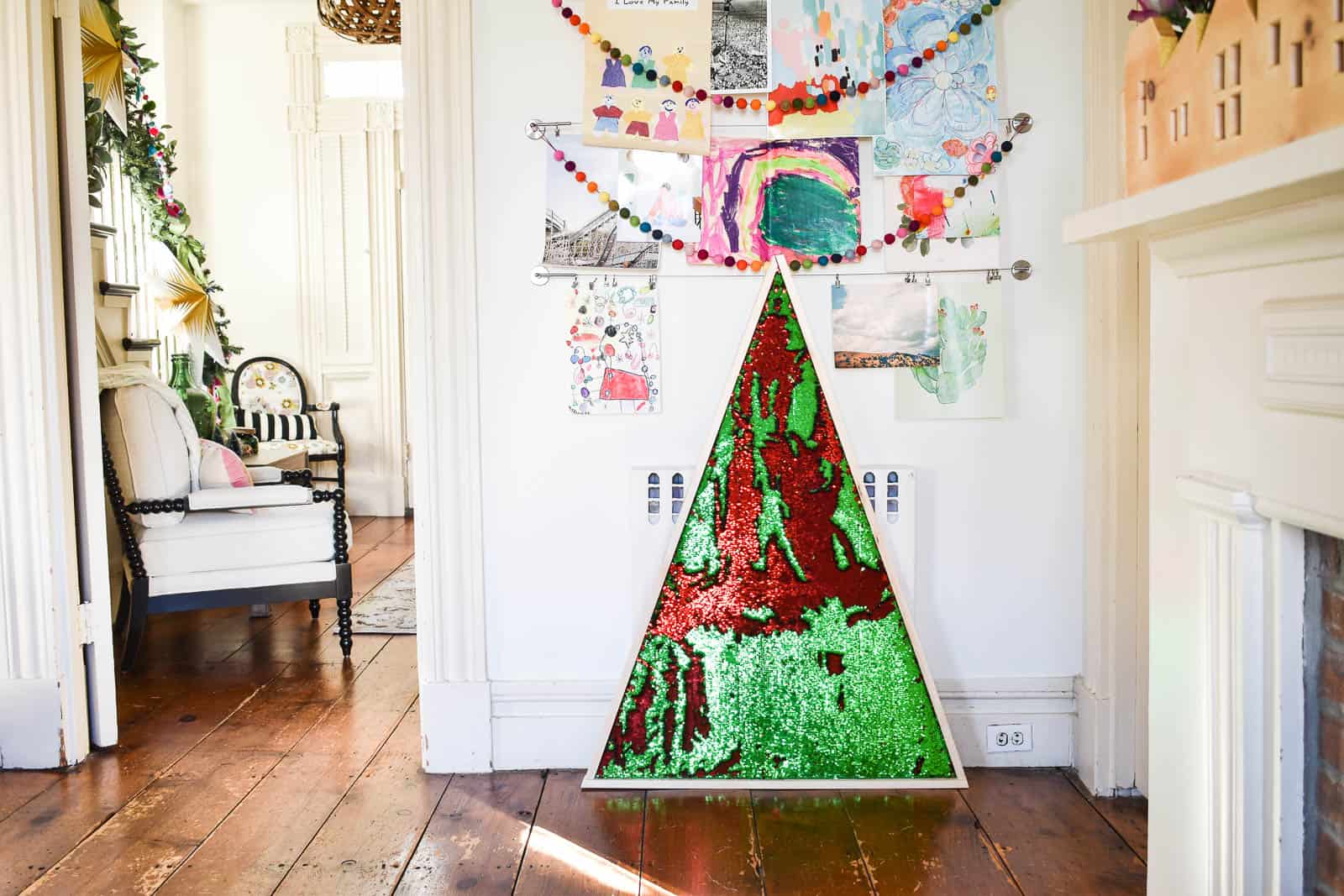 mermaid sequin tree in playroom