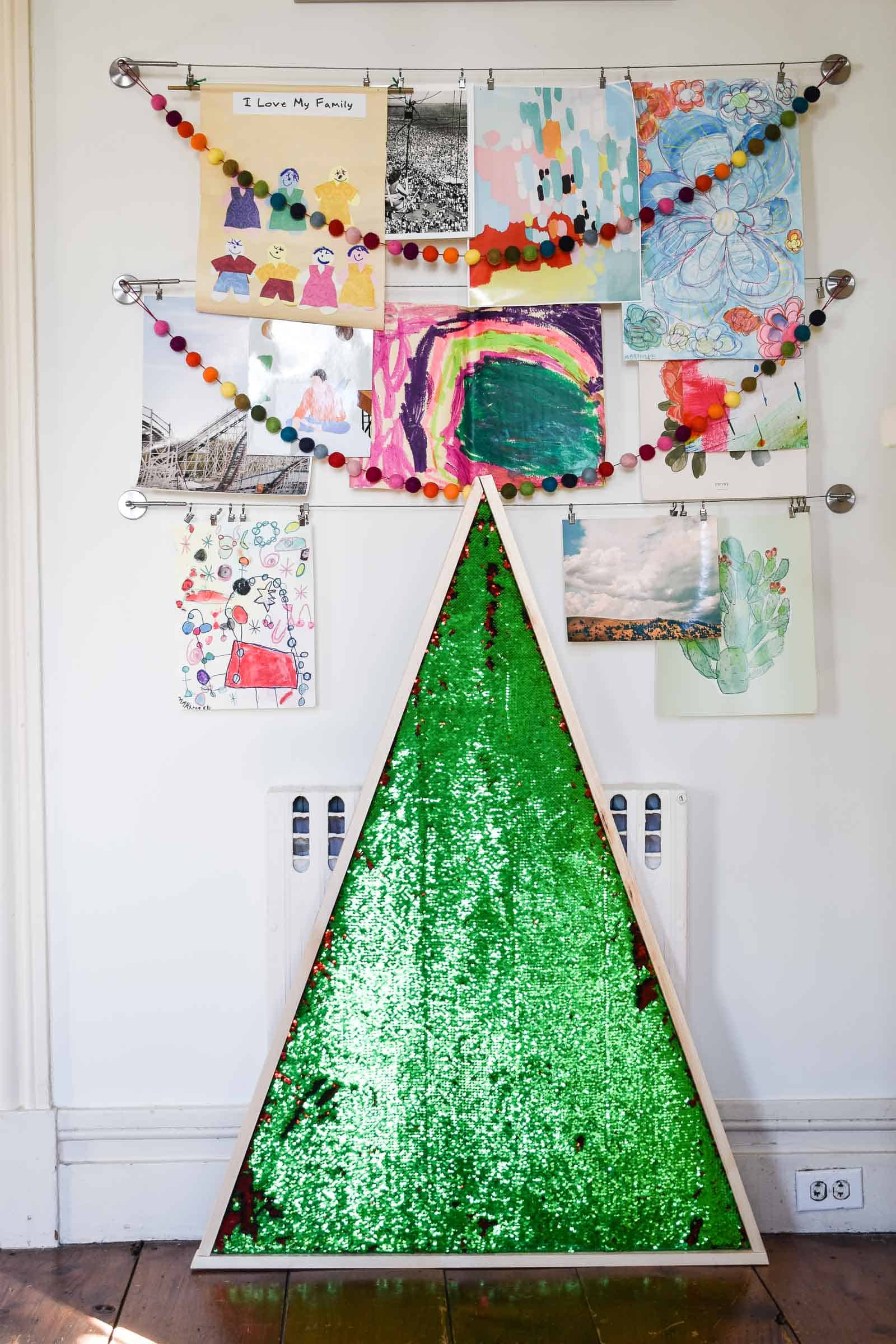 mermaid sequin tree in playroom