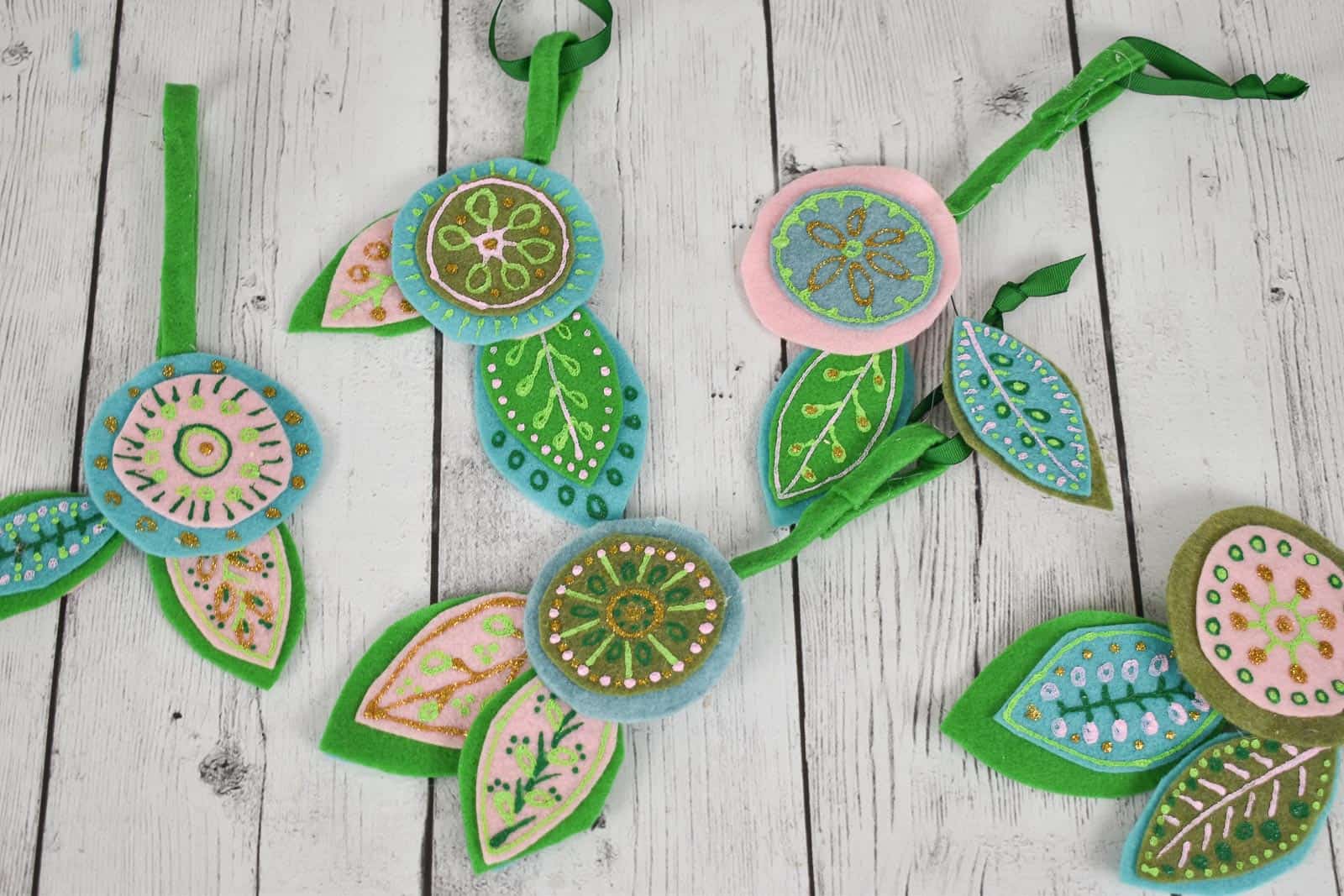 floral felt ornaments