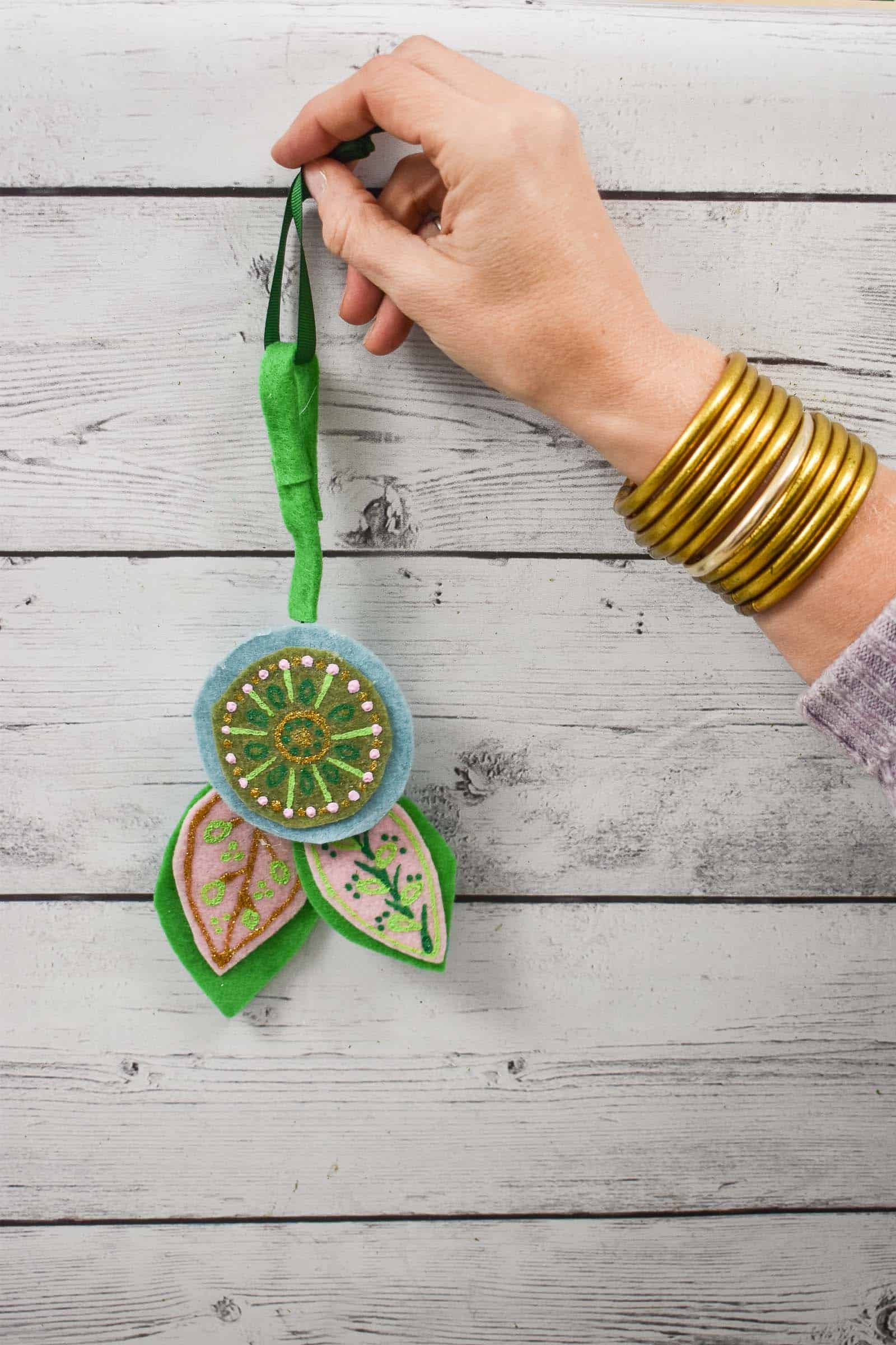 hand painted felt floral ornaments