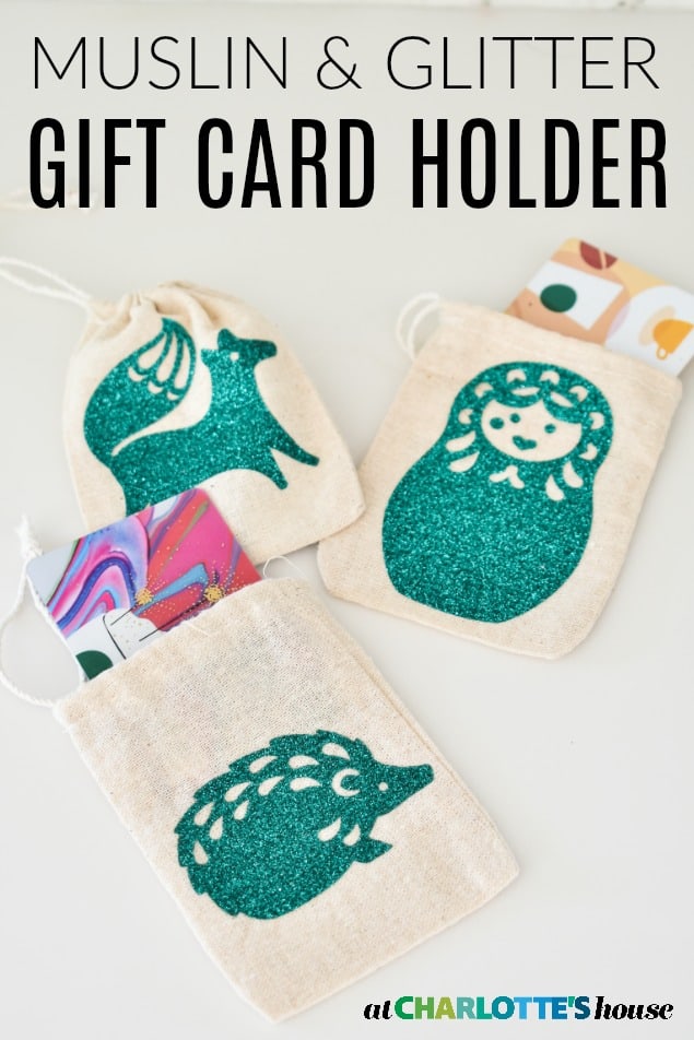 muslin glitter gift card holder