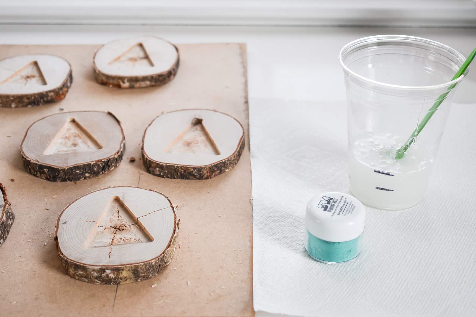 mixing resin to pour into christmas trees