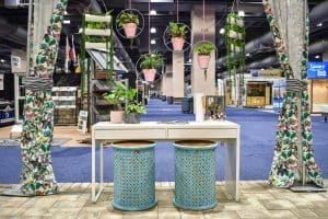 blue garden stools at philly home show