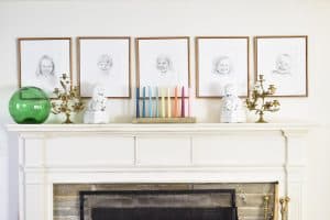mantel with rainbow candle arrangement