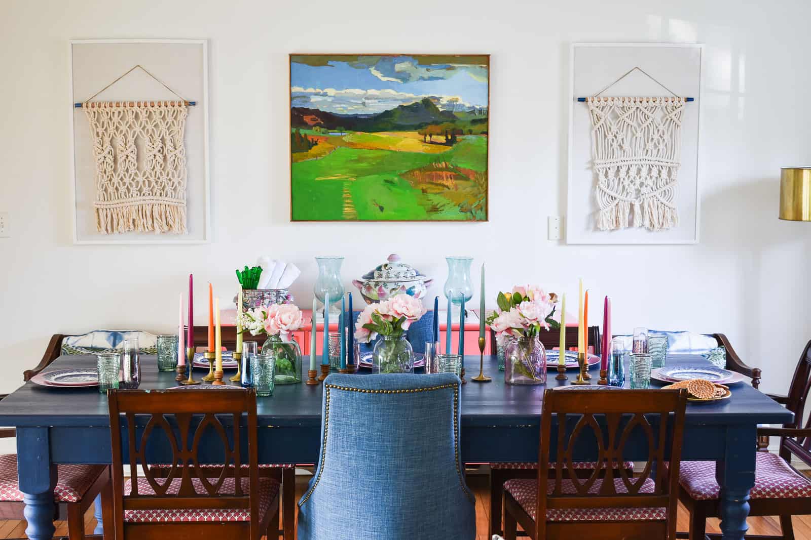 colorful spring table with rainbow candles