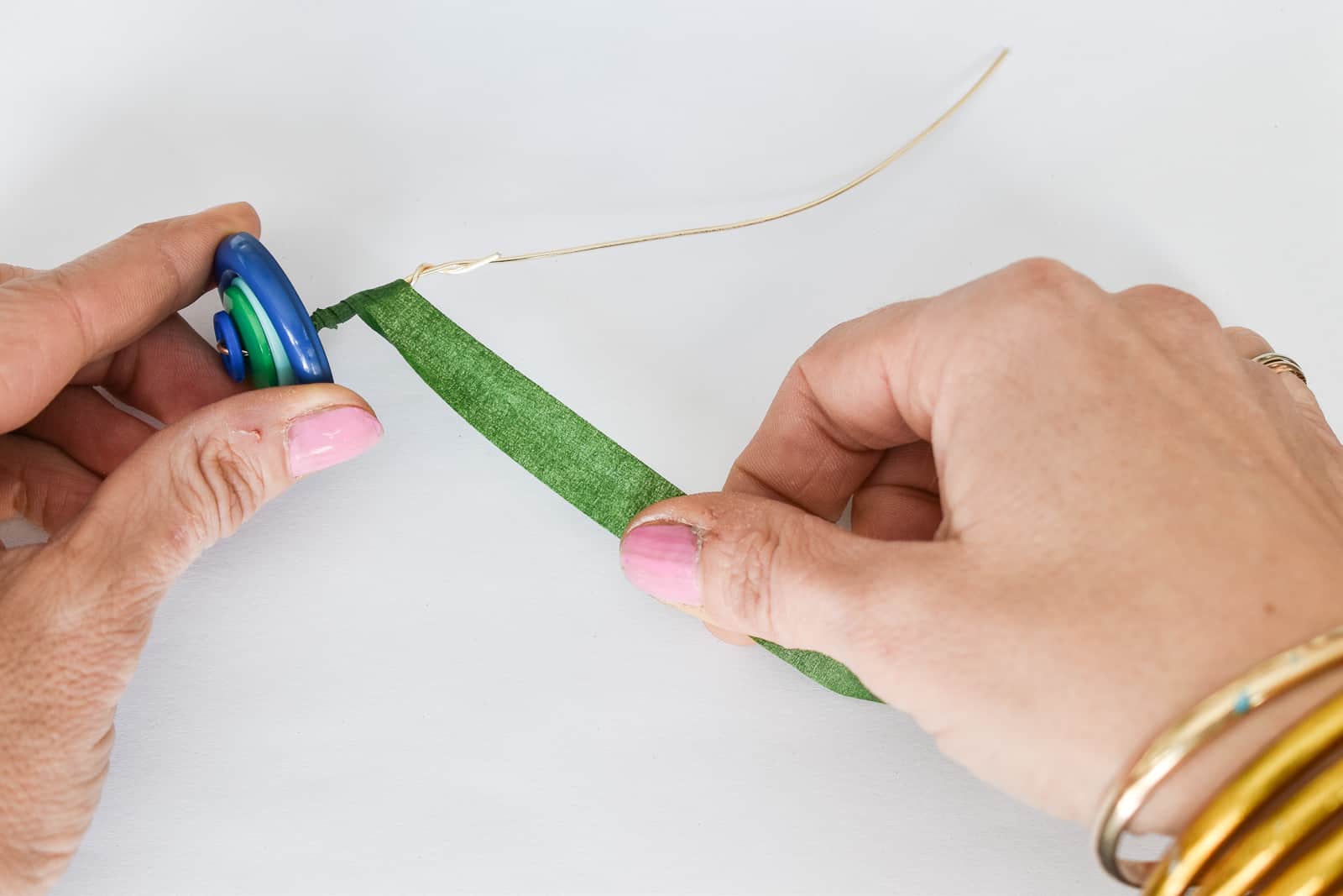 wrap wire of individual button flowers first