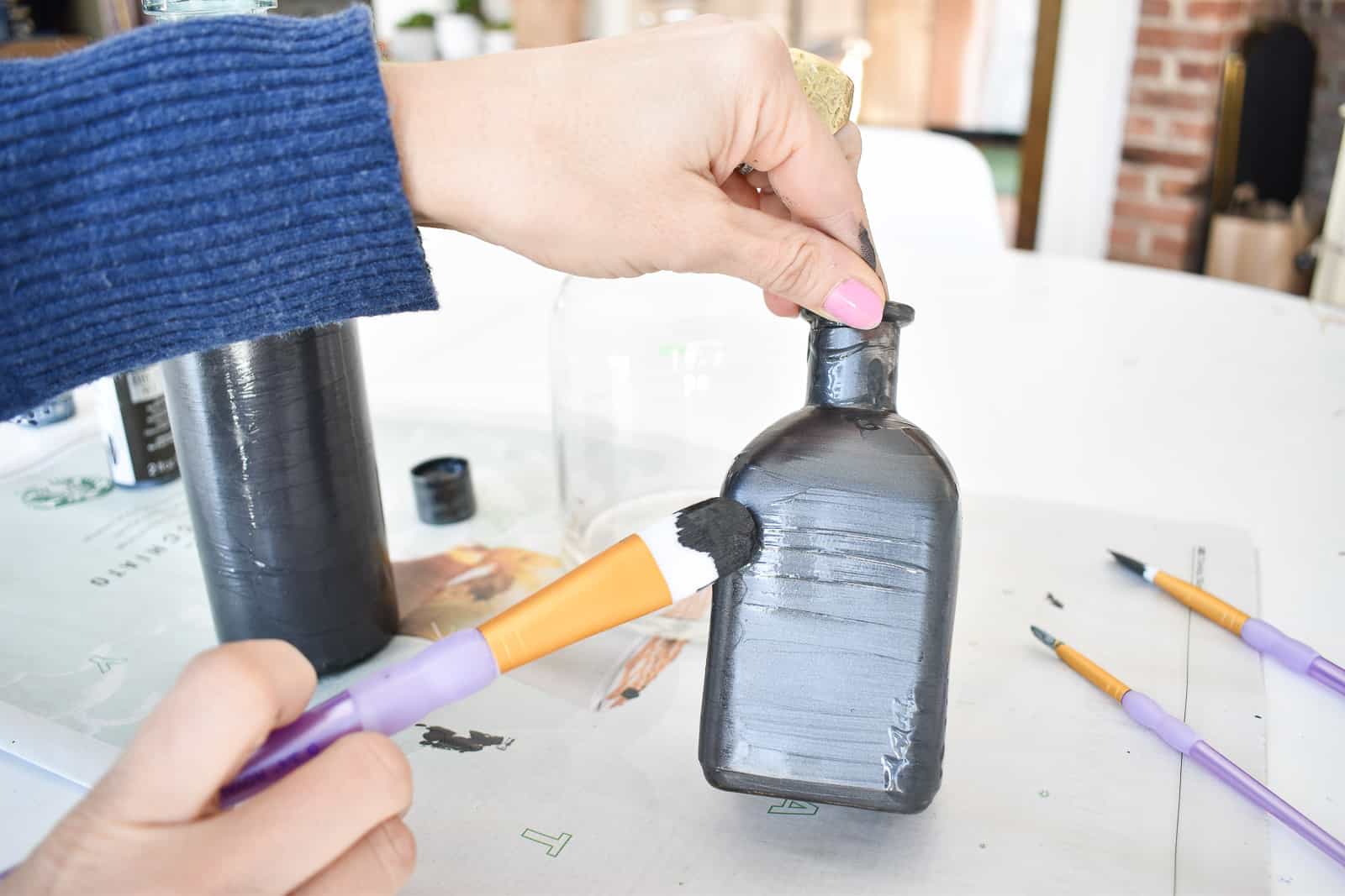 paint glass vases to make "pewter"