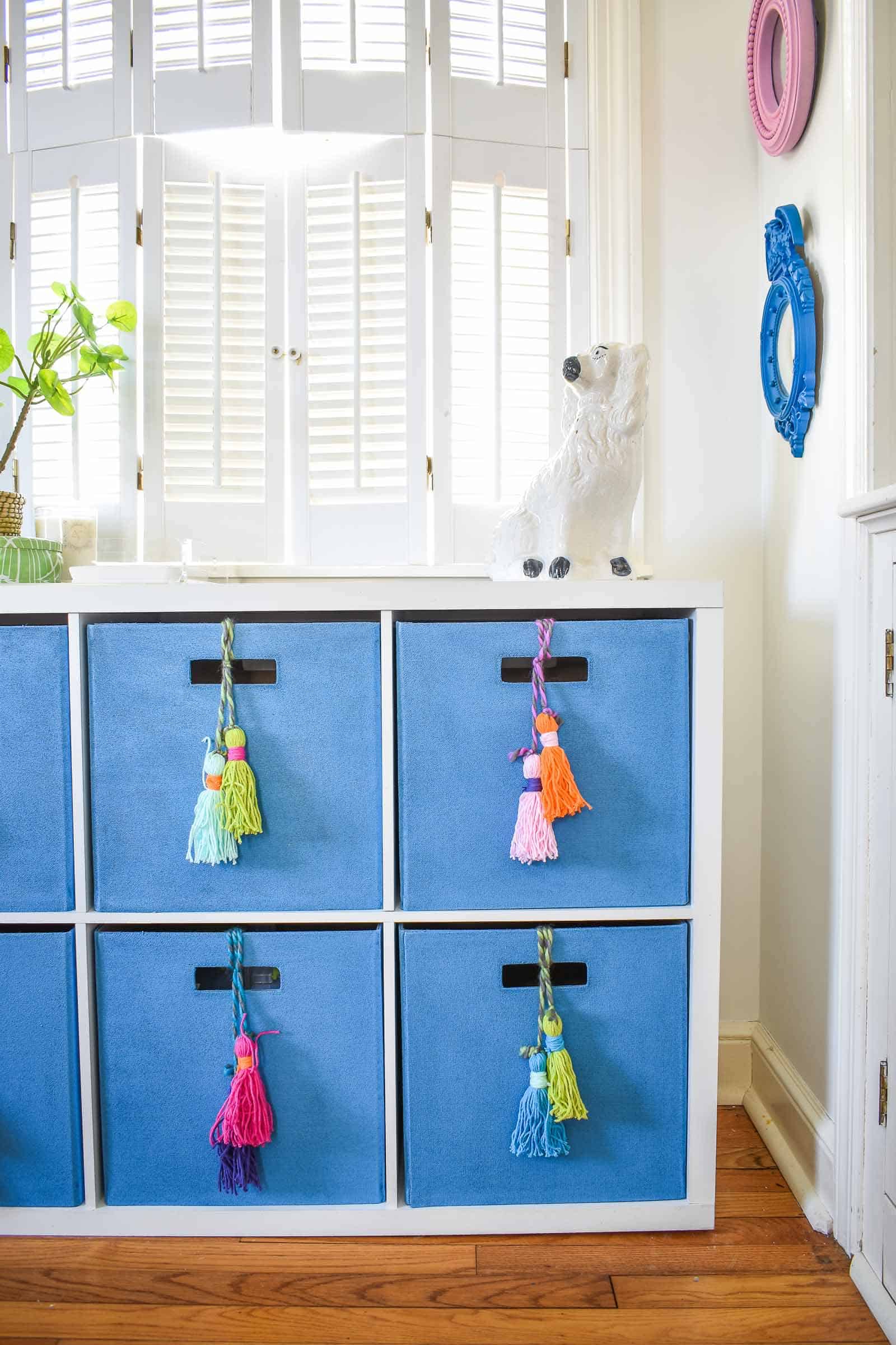 colorful tassel storage in home office