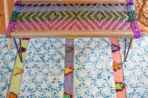 chindi bench and colorful boho rug
