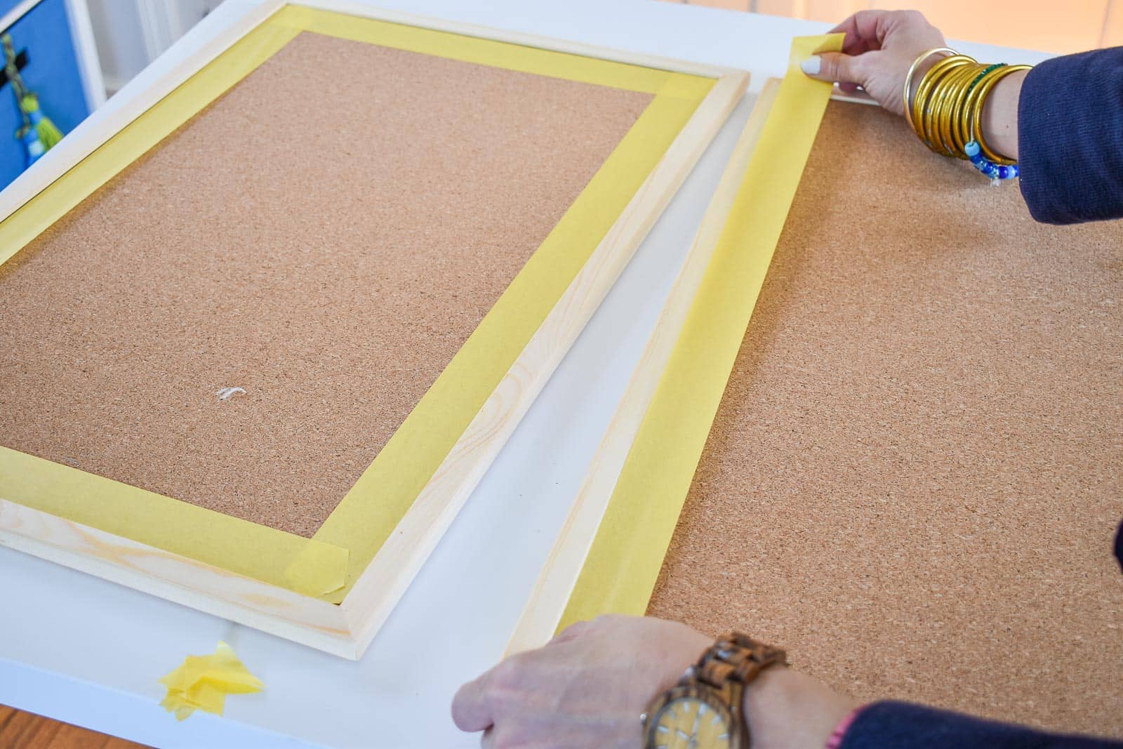 painting a cork board with frogtape