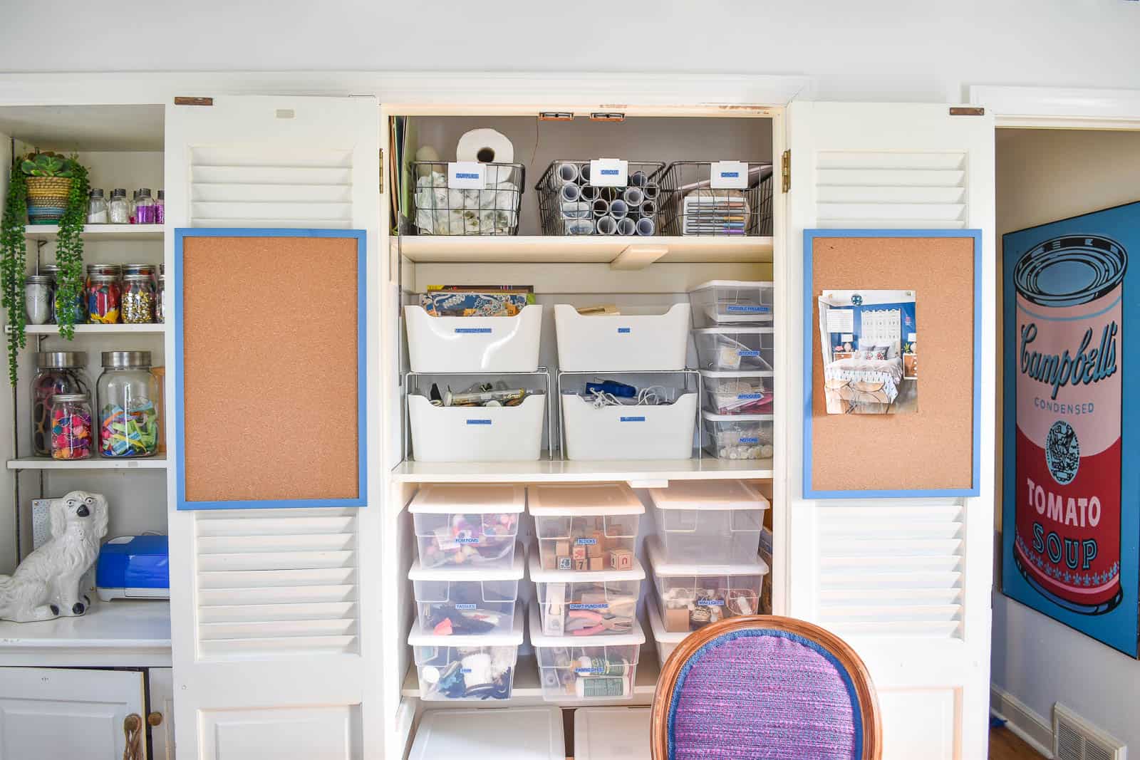 painted cork boards in office closet