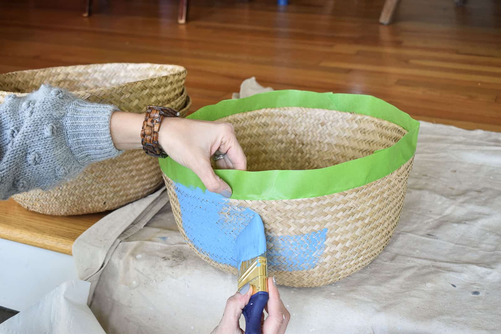 painted baskets with Frogtape