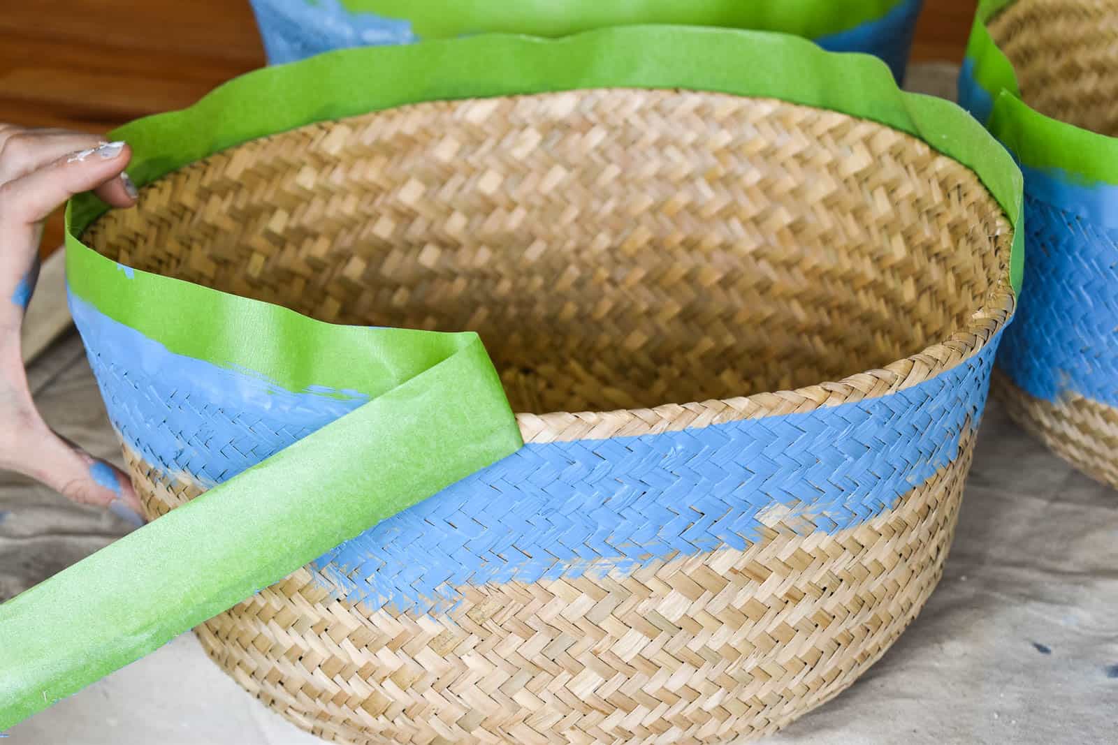painted baskets with Frogtape