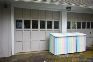 rainbow colored trash can shed