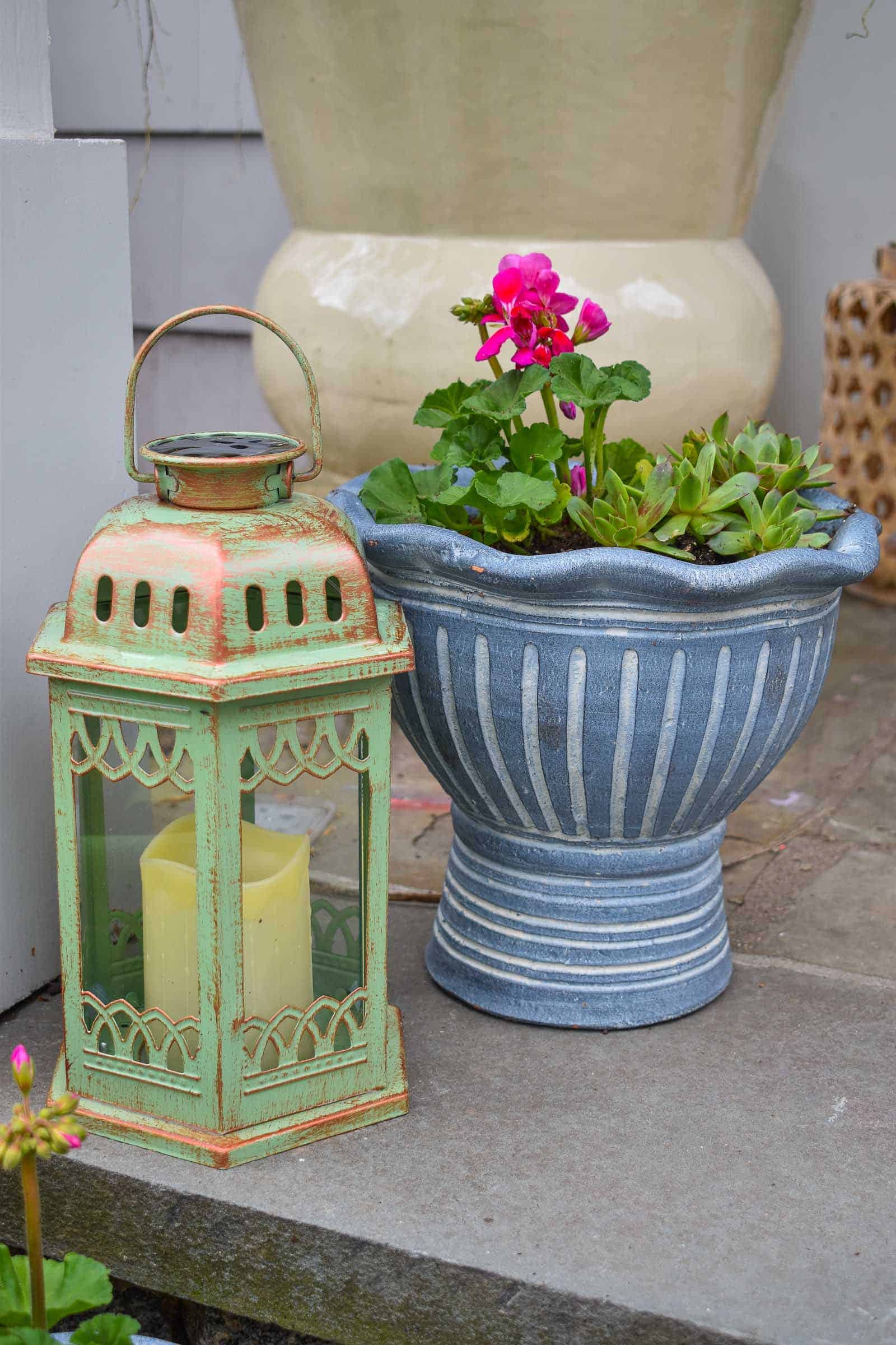 green solar lantern by front door