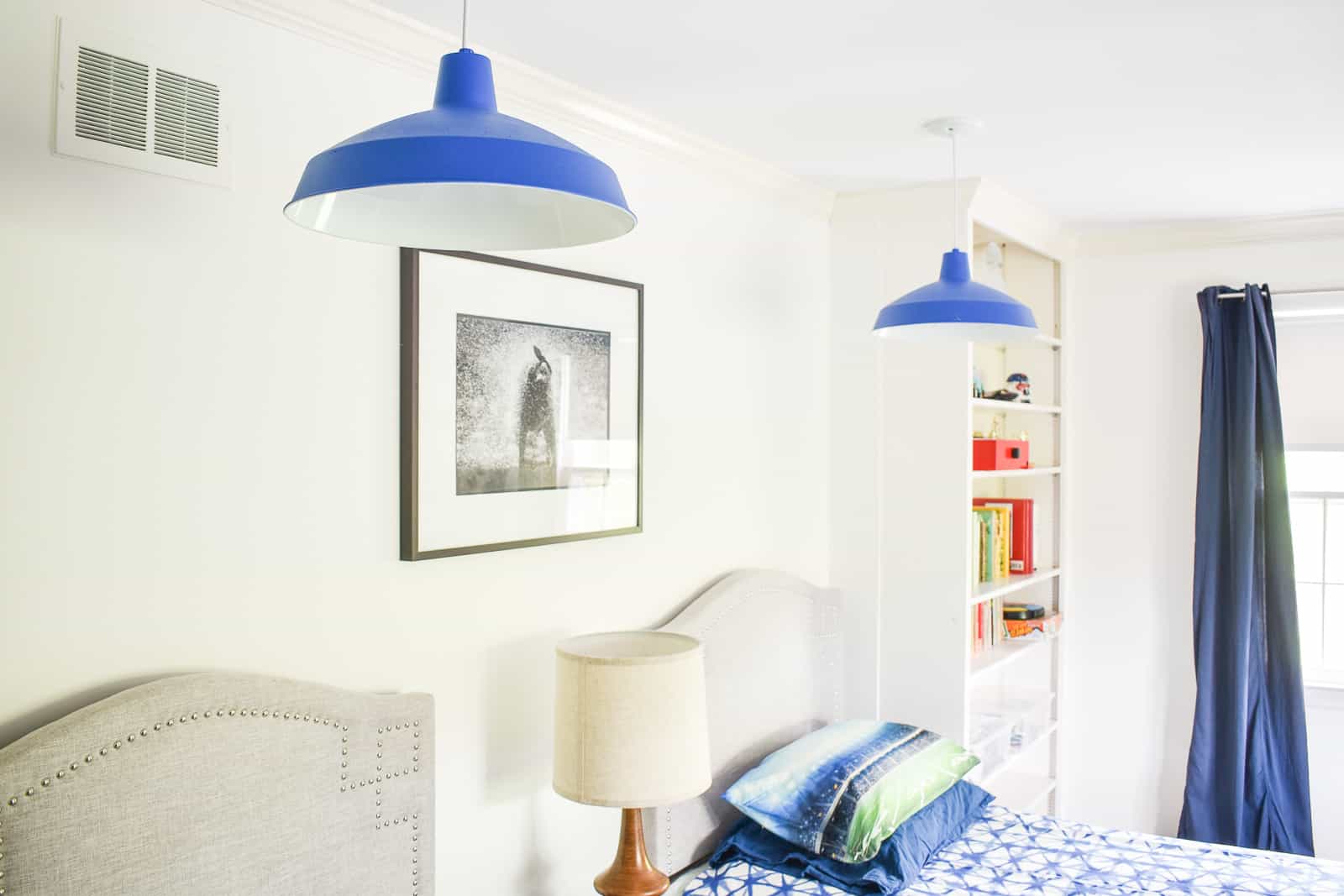 spray painted blue pendant lights