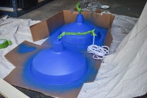 finished blue spray painted pendant lights