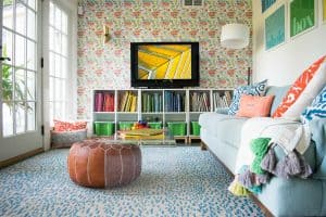 playroom with blue rug