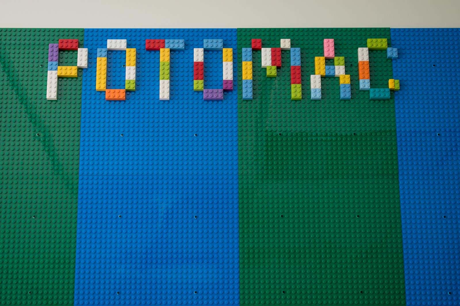 vertical lego wall in school classroom