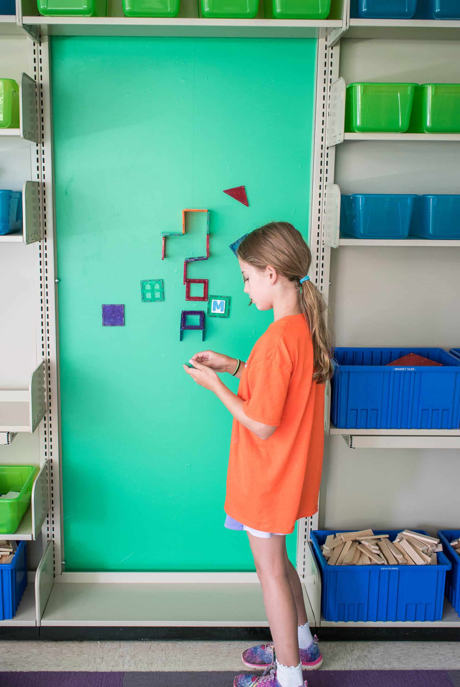 magnet tiles for vertical wall in library STEAM classroom