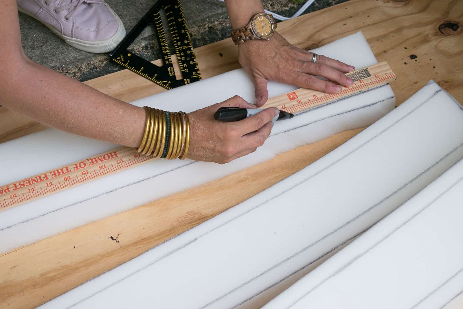 cut foam strips for tufted headboard