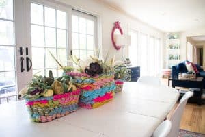 fall florals in yarn woven baskets