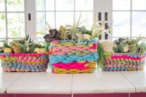 Yarn woven basket centerpiece