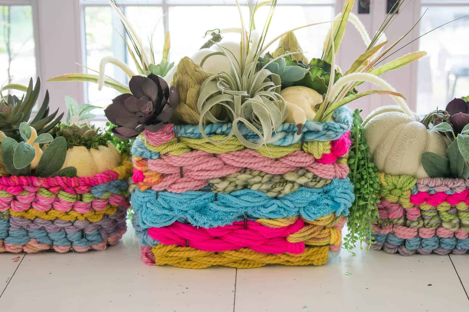 woven basket with succulents