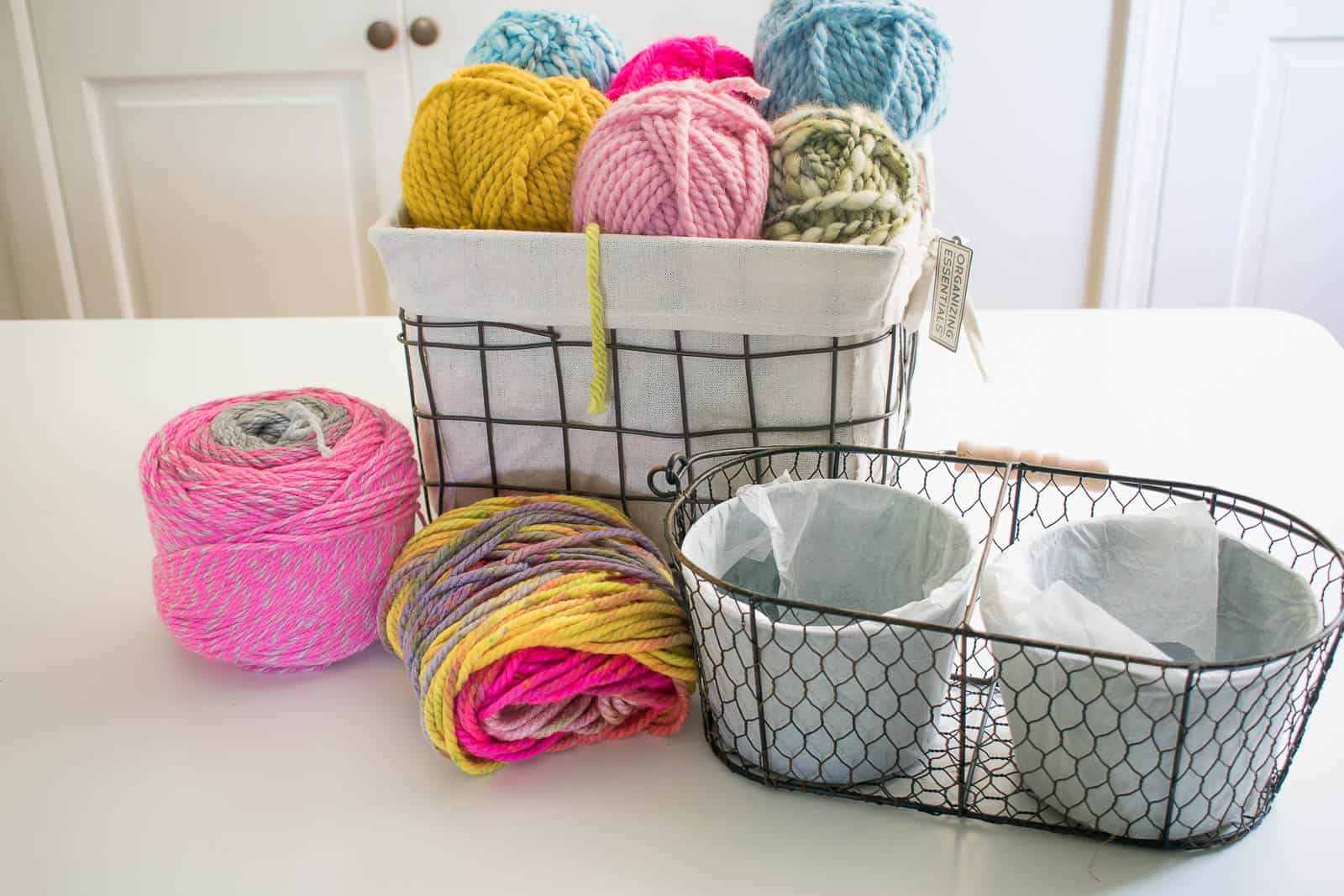 baskets with yarn