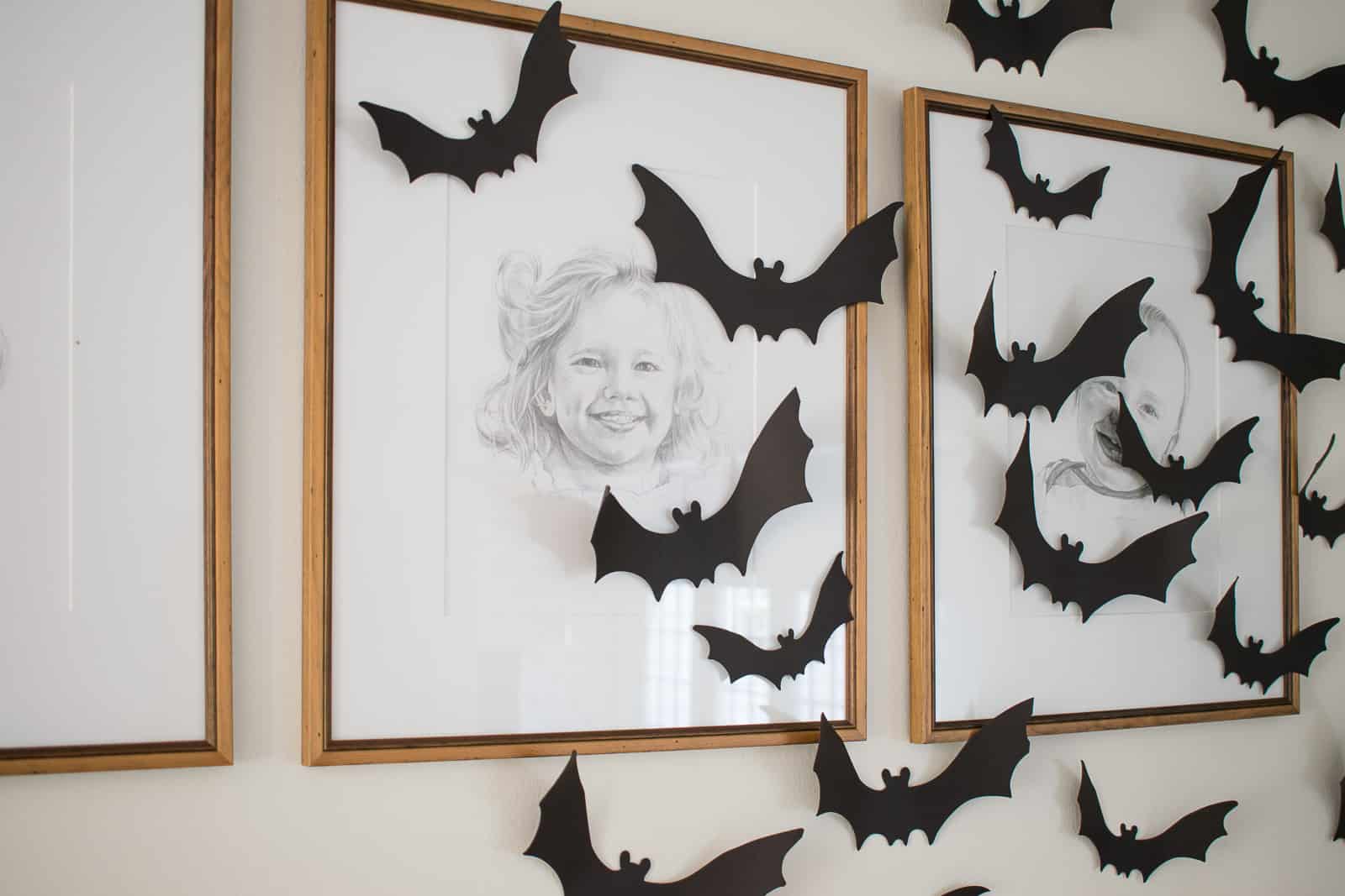 paper bats on halloween mantel