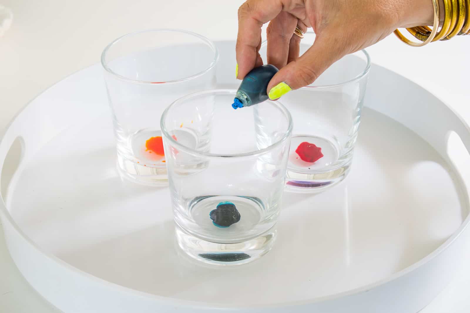 food coloring in glasses