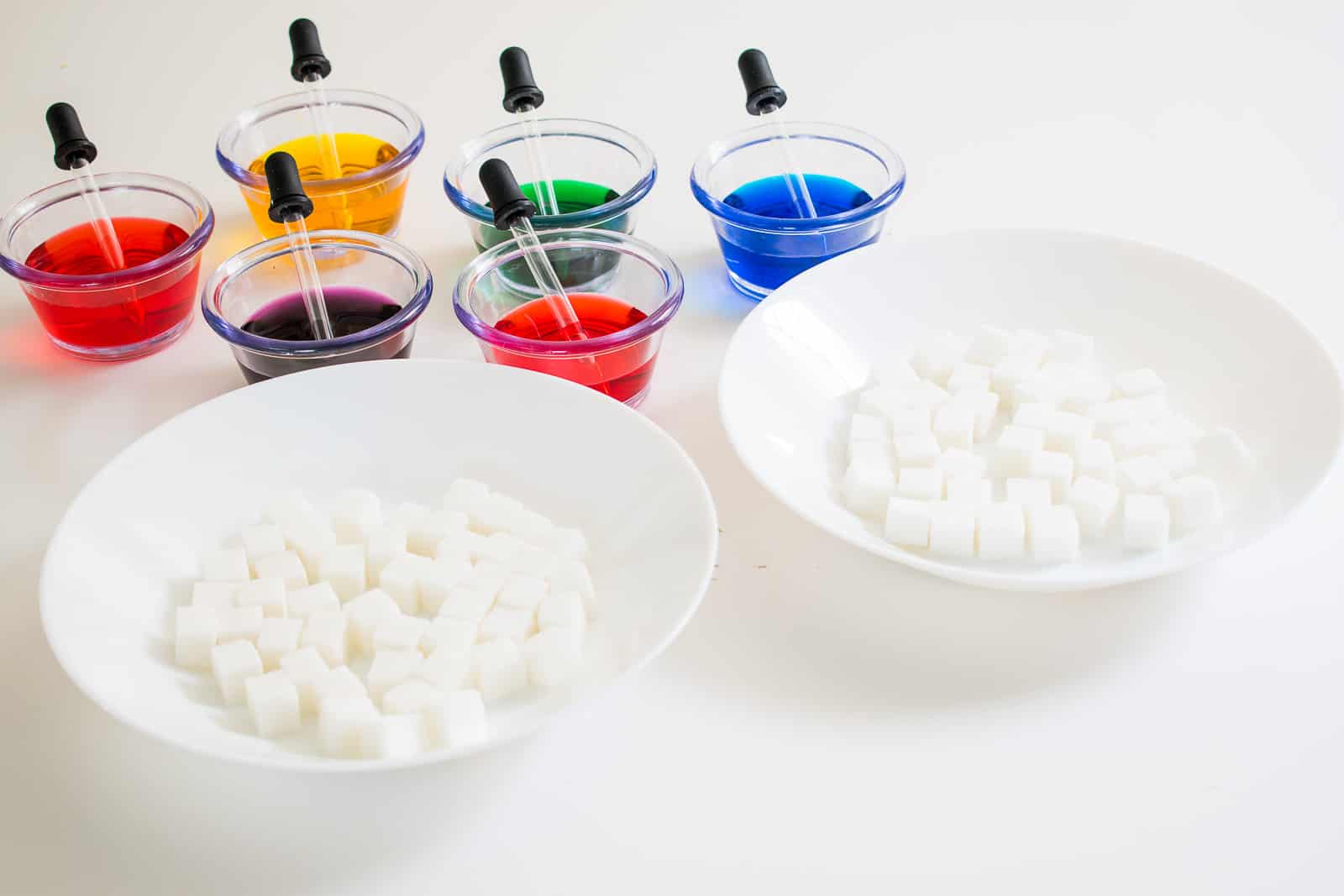 sugar cubes with food coloring
