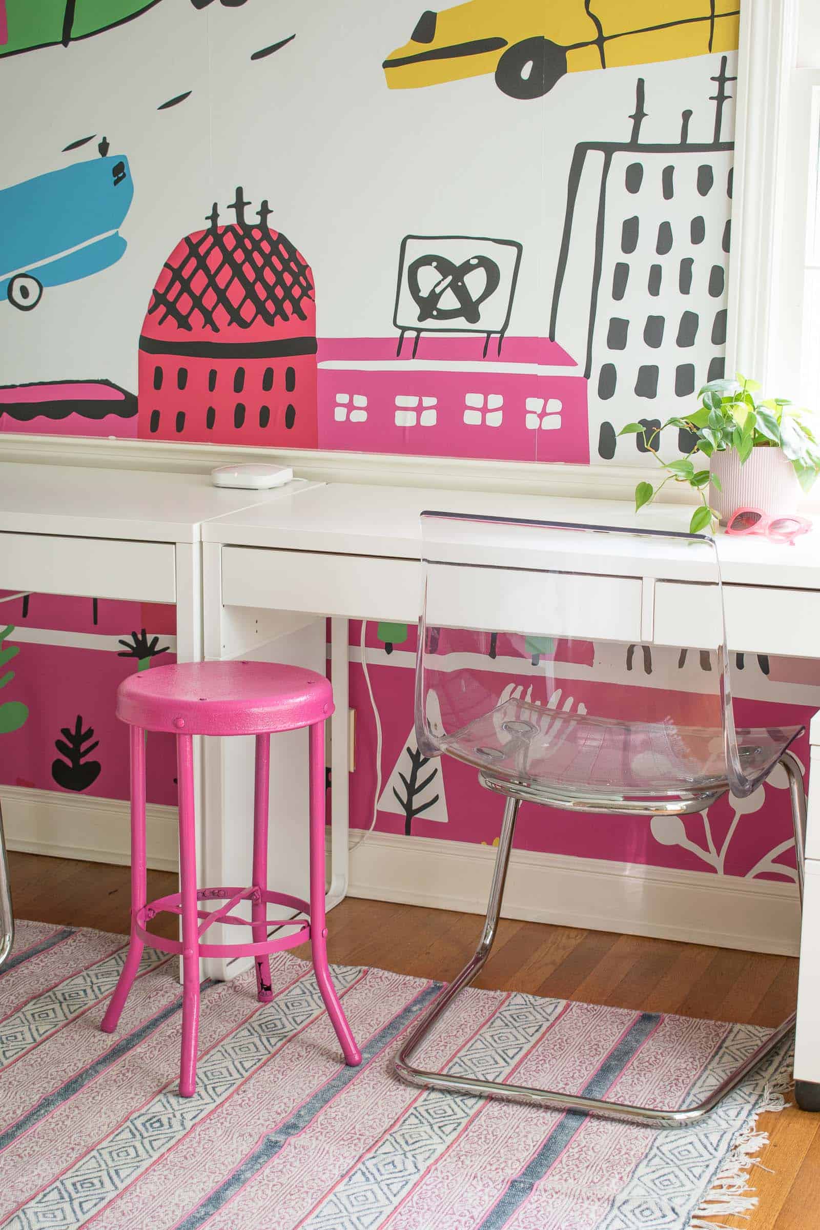 spray painted pink stool