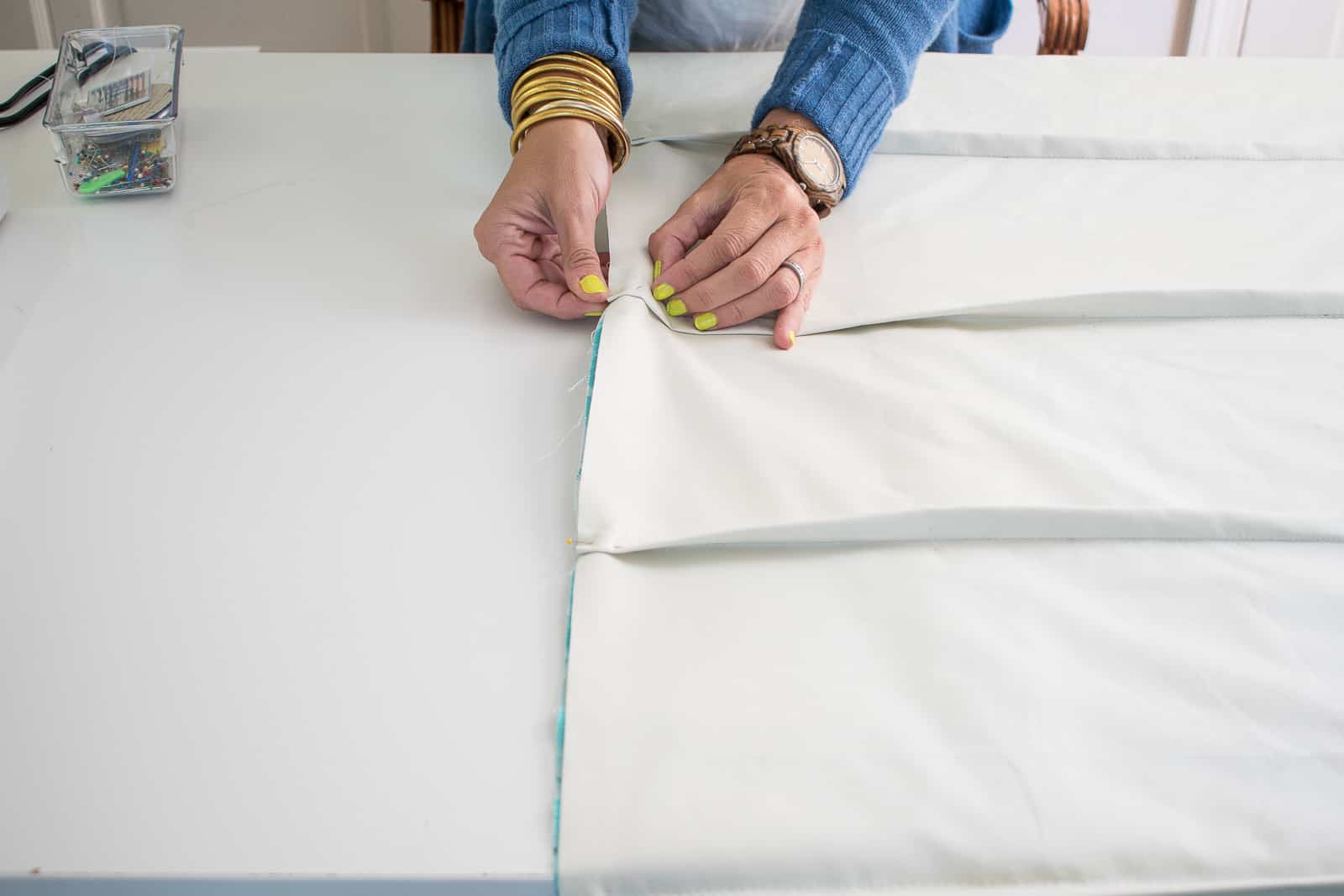 pinning liner to fabric for roman shades