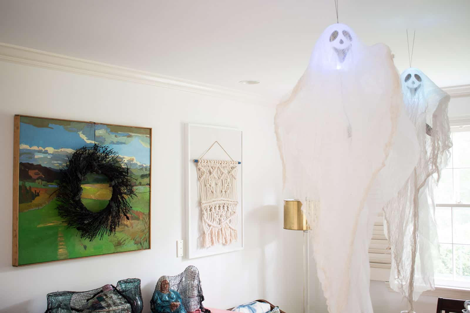 gauzy ghost hanging from ceiling