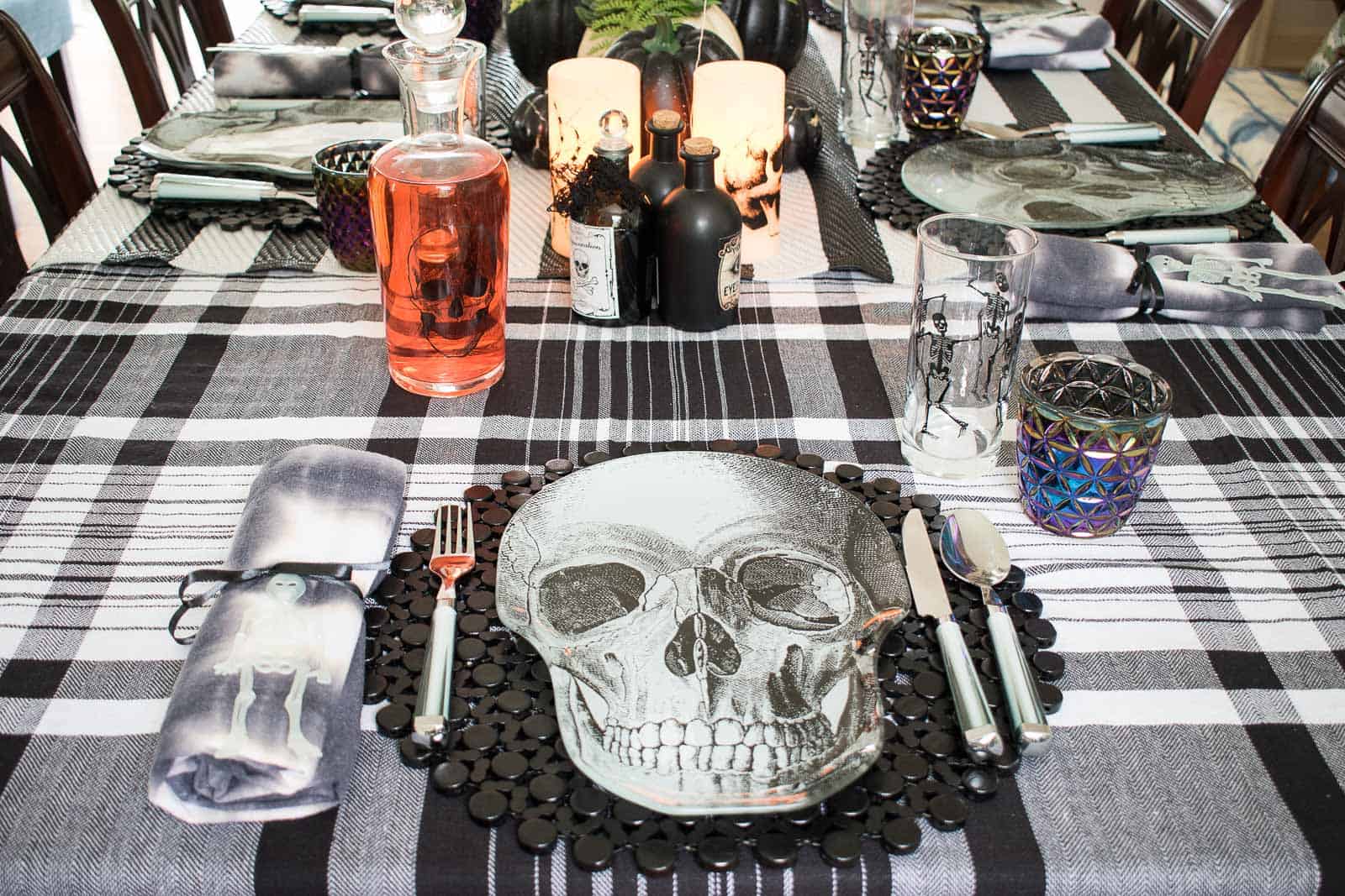 skeleton plate at halloween table