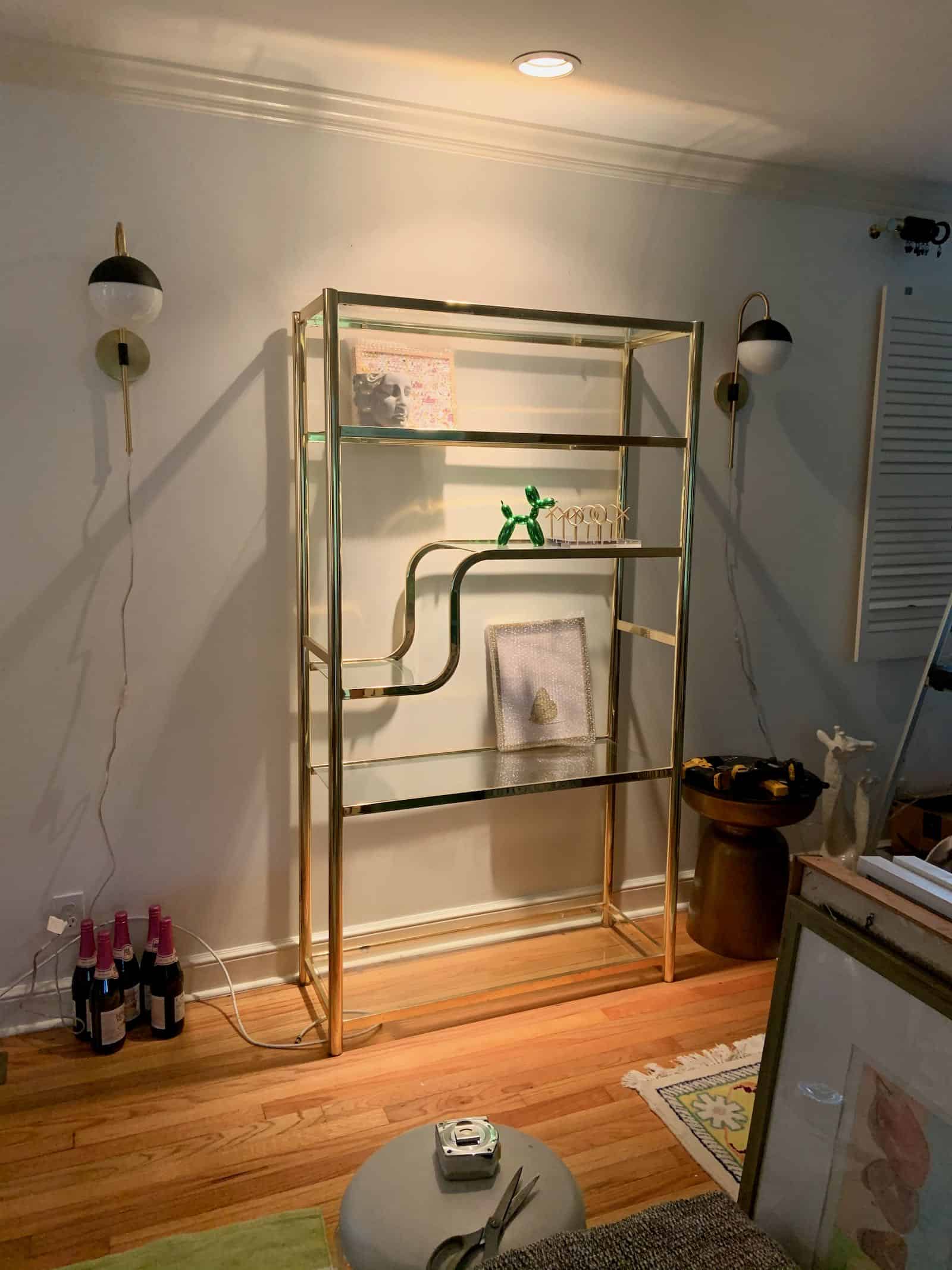 brass shelves