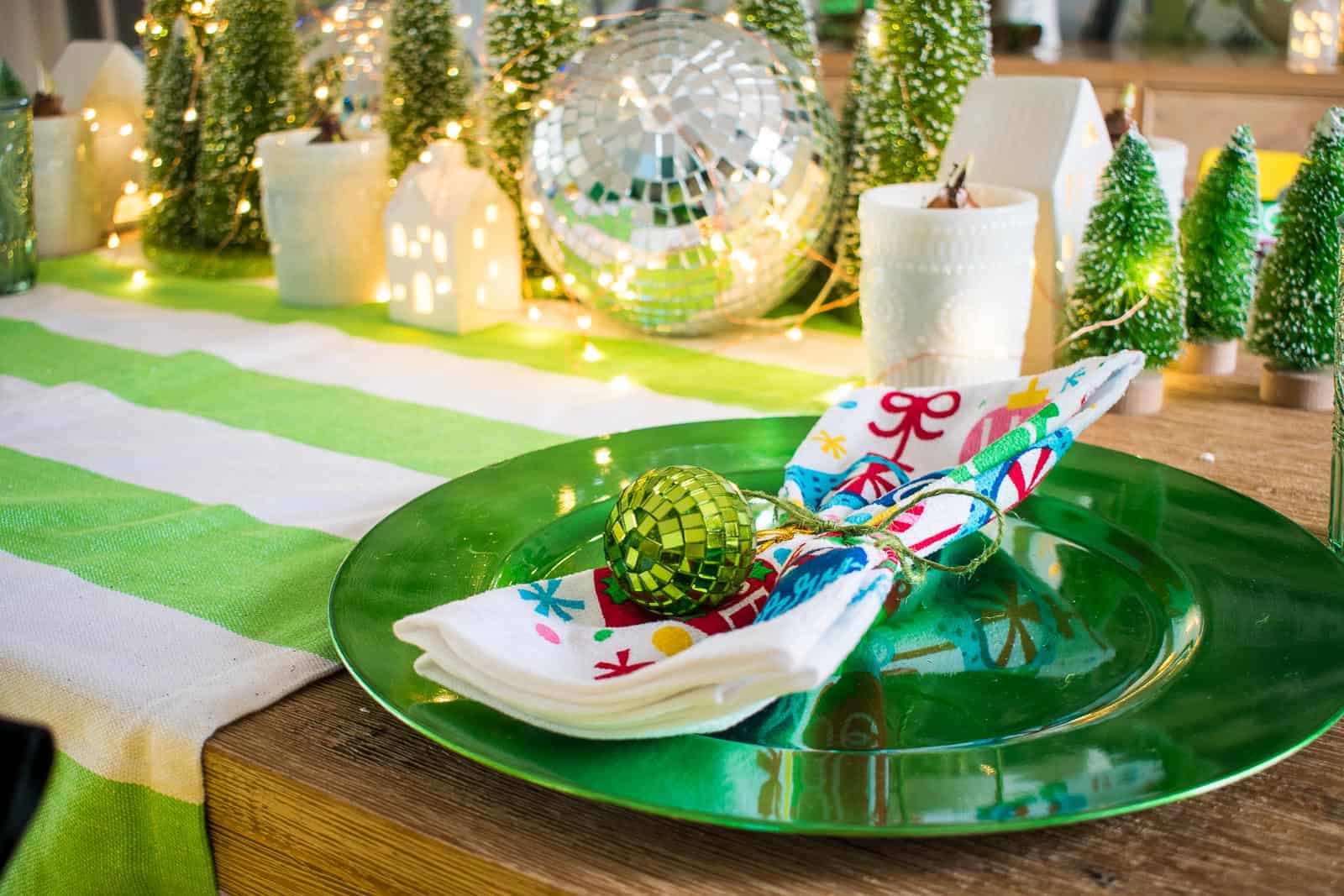 using disco balls on our christmas table