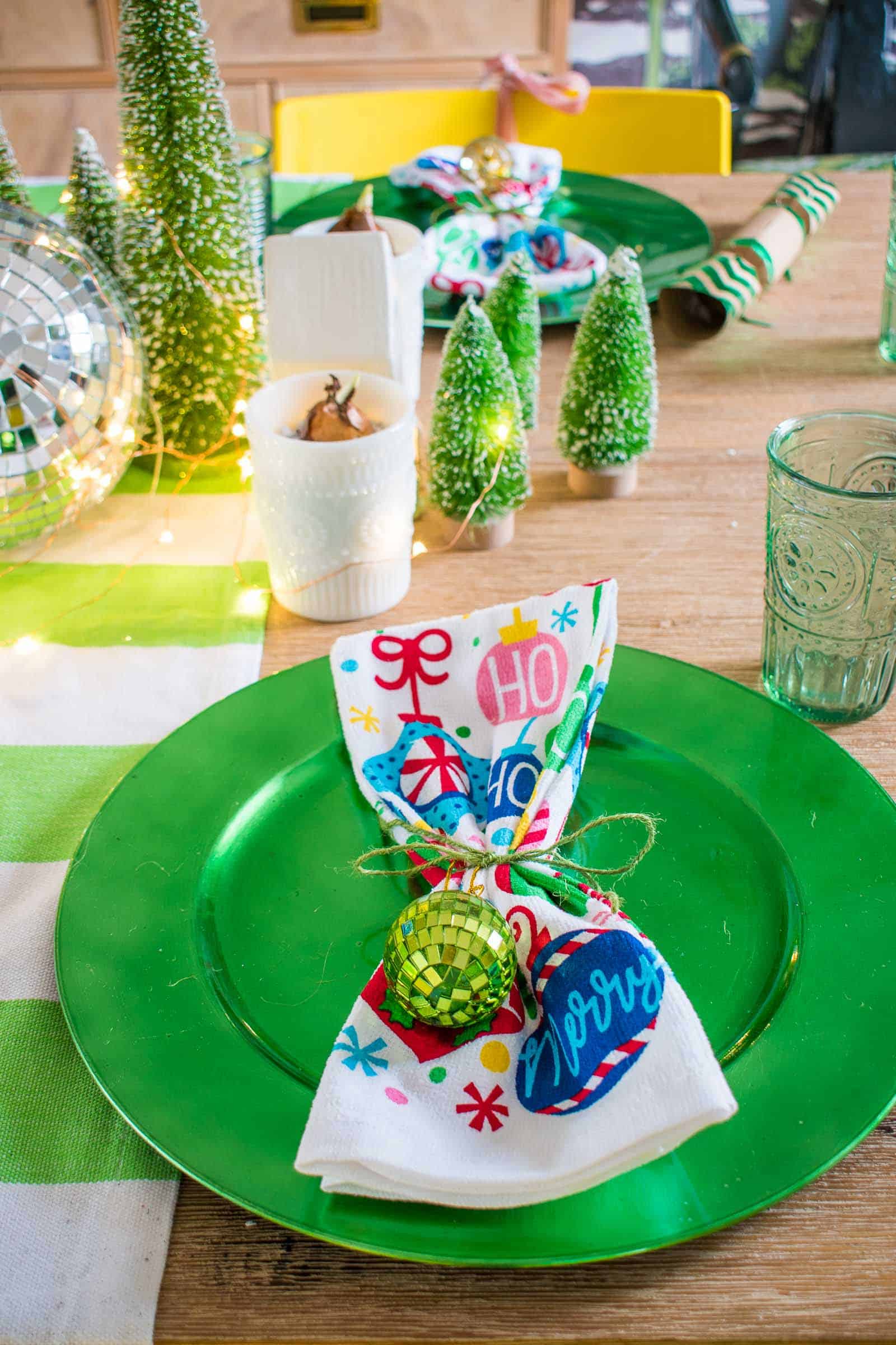 christmas dishtowel at table setting