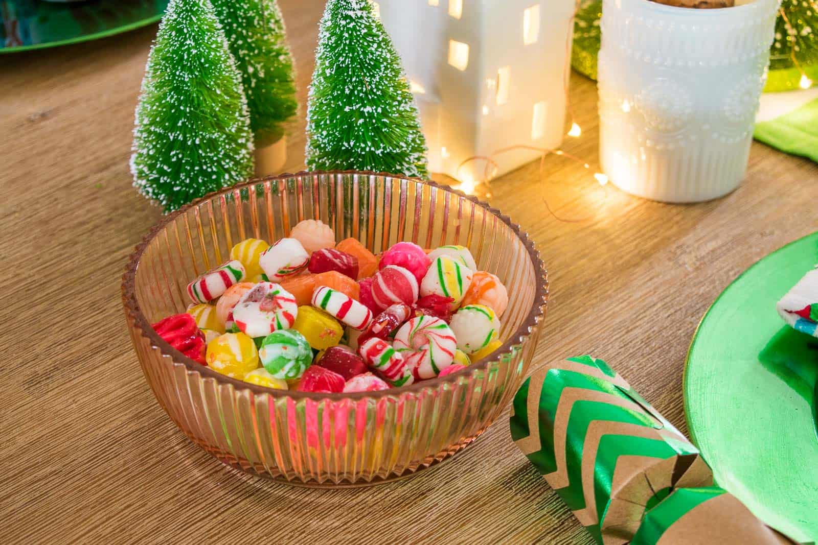 retro candy on christmas table