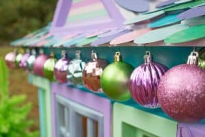 ornaments hanging from plastic house